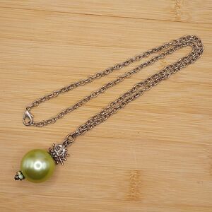 Christmas Metallic Green Ornament Silver Toned Cable Chain Necklace